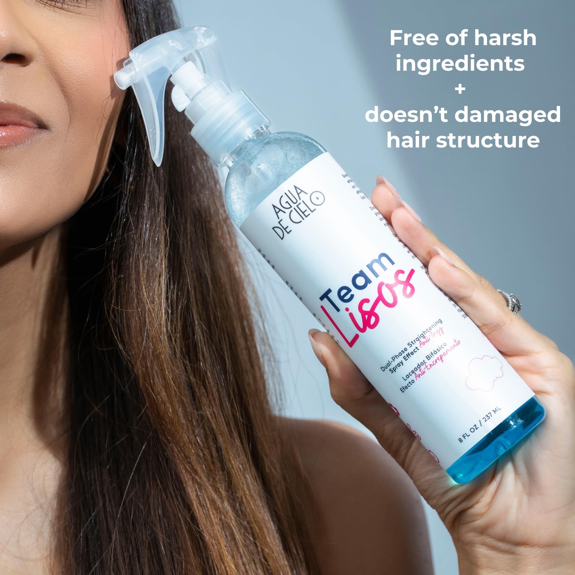 Agua de Cielo Team Lisos argan oil keratin infusion nourishes strands.