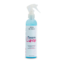 Agua de Cielo Team Lisos bottle shake demonstrates dual-phase activation for smoother styling.