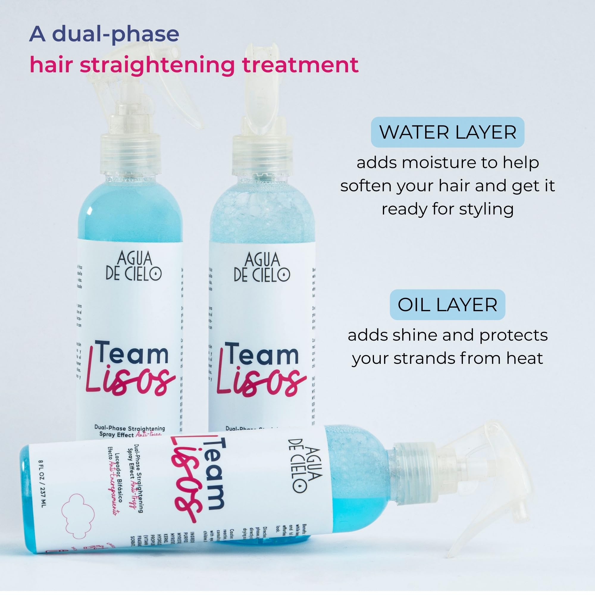 Agua de Cielo Team Lisos anti-frizz shield controls flyaways all day.