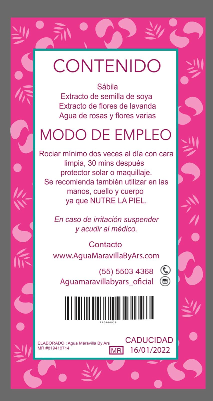 Agua Maravilla by Ars serum application on clean skin for hydration.
