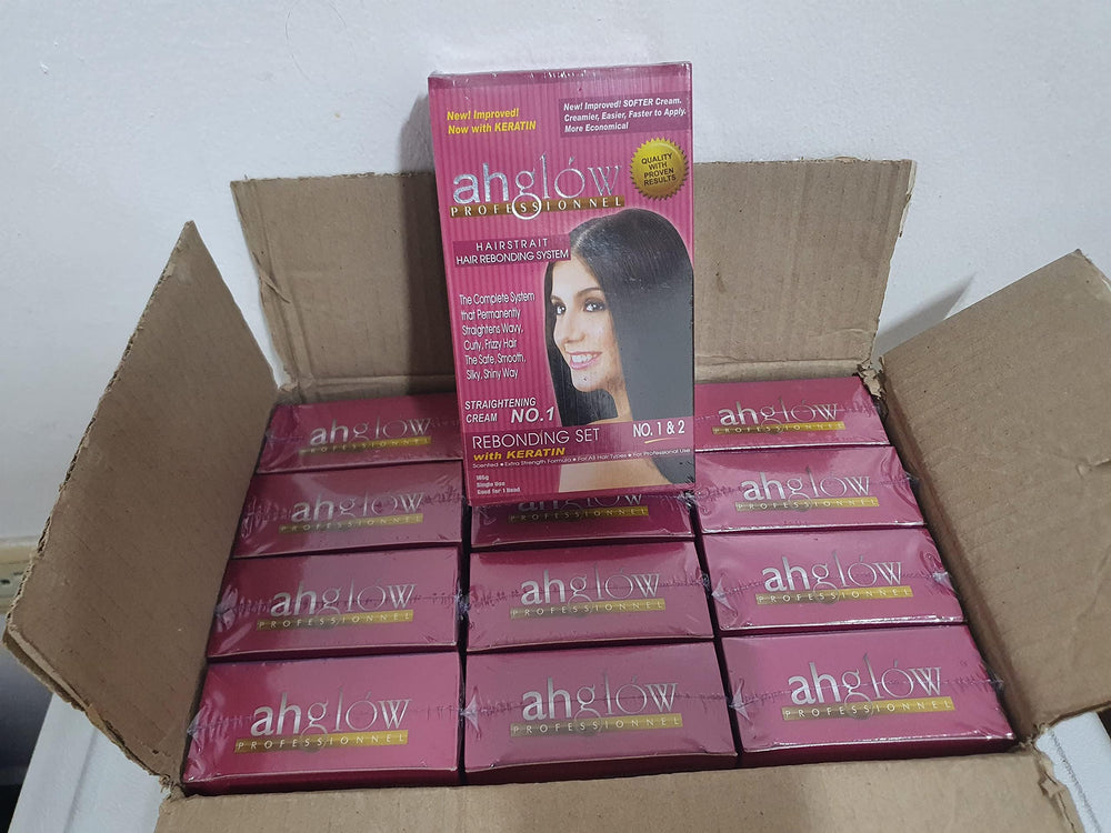 Ahglow step-by-step application on hair being performed.