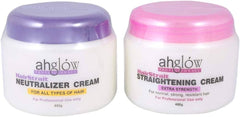 Ahglow straightening cream application showing even coverage.