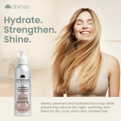 Shampoo on curly hair scene demonstrating moisture and definition support