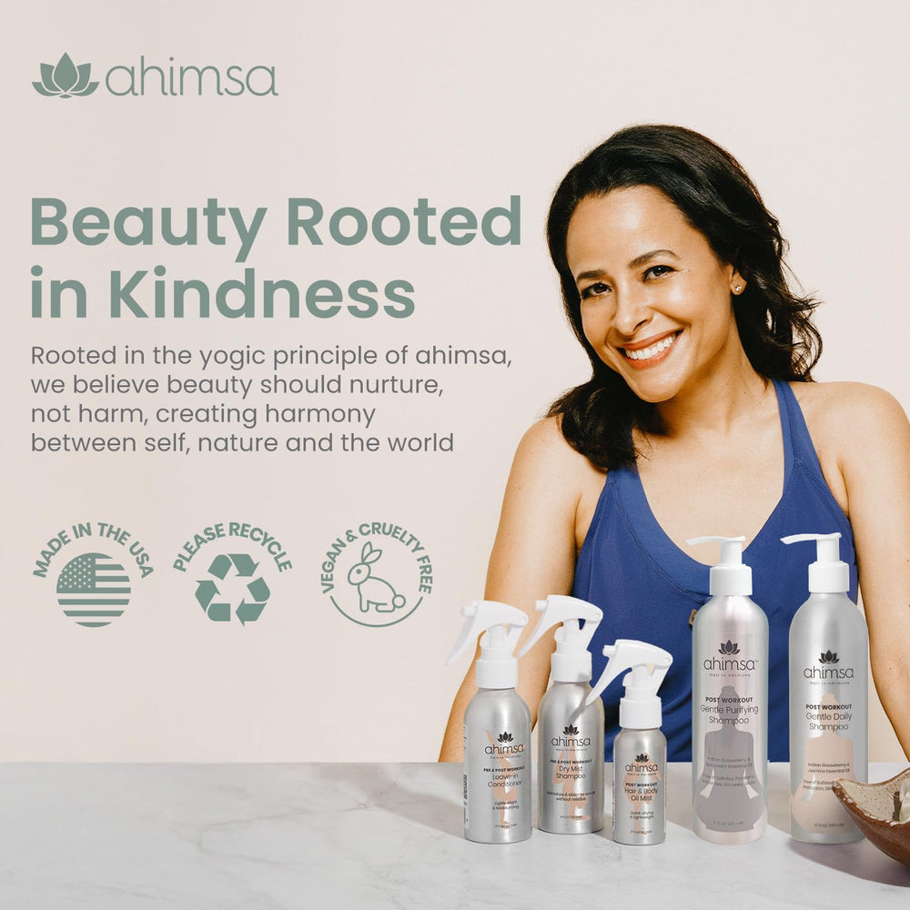 Ingredients card of Ahimsa Gentle Daily Shampoo focusing on gooseberry and botanicals