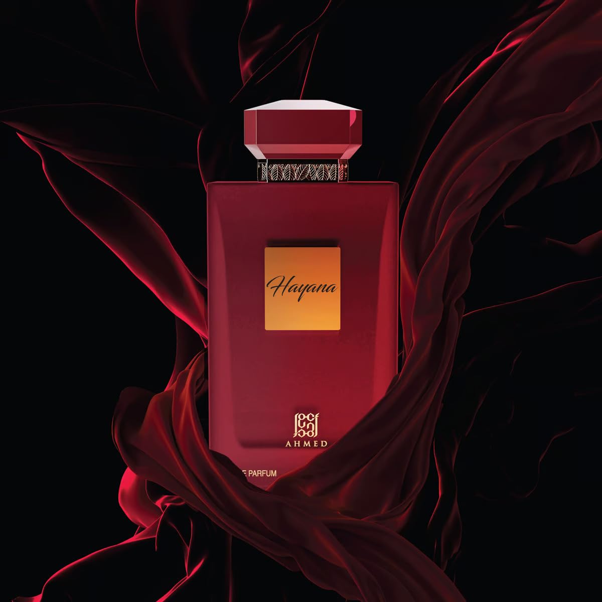 AHMED HAYANA Almaghribi bottle close-up highlighting refreshing top notes.