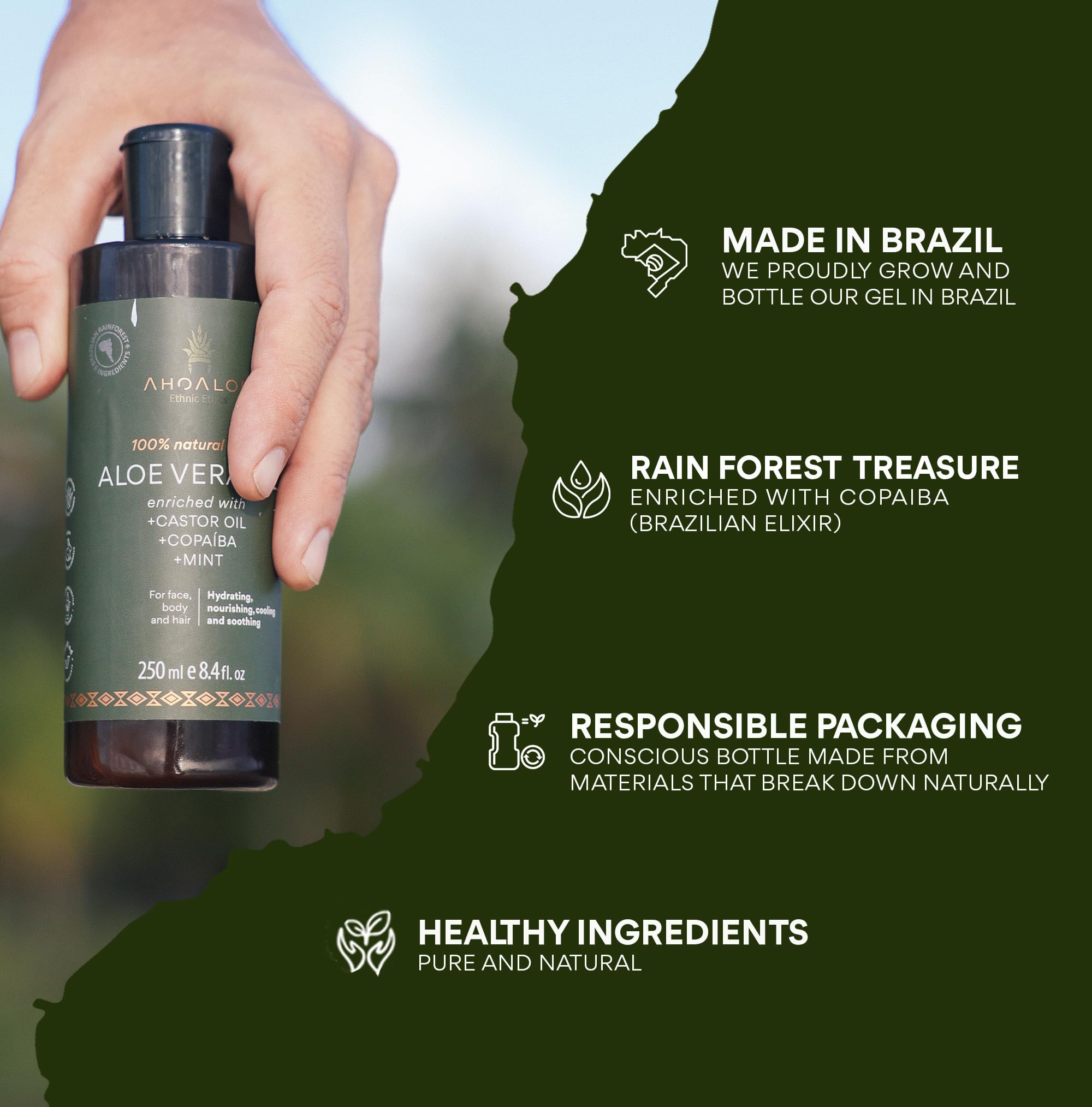 AhoAloe castor oil enriched gel supports hair softness and shine
