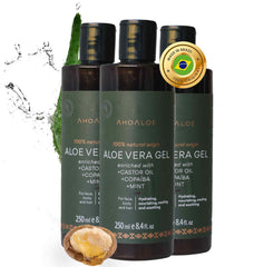 AhoAloe three pack Brazilian Aloe Vera gel bottles for versatile face skin and hair care