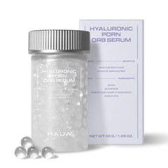 HAUA Hyaluronic PDRN serum bottle shows dual-layer beads delivering actives.