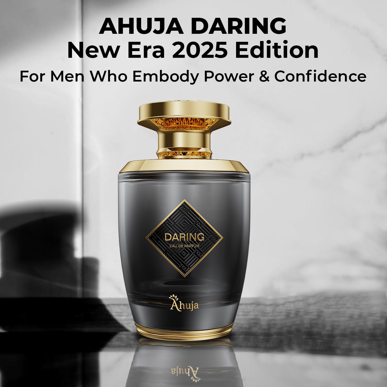 AHUJA Daring label closeup, premium packaging cues and quality.