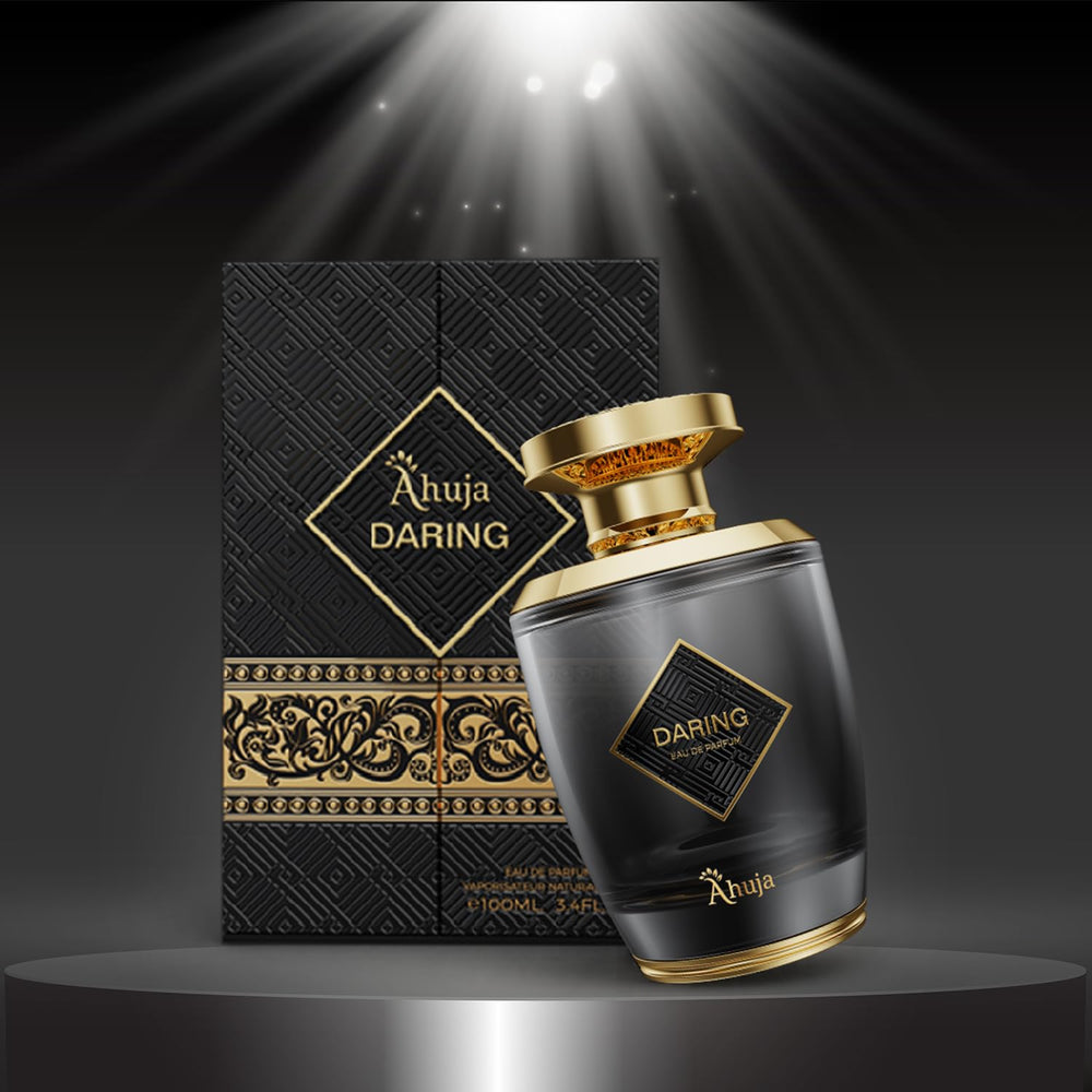 AHUJA Daring pepper citrus opening, vibrant introduction to the fragrance.