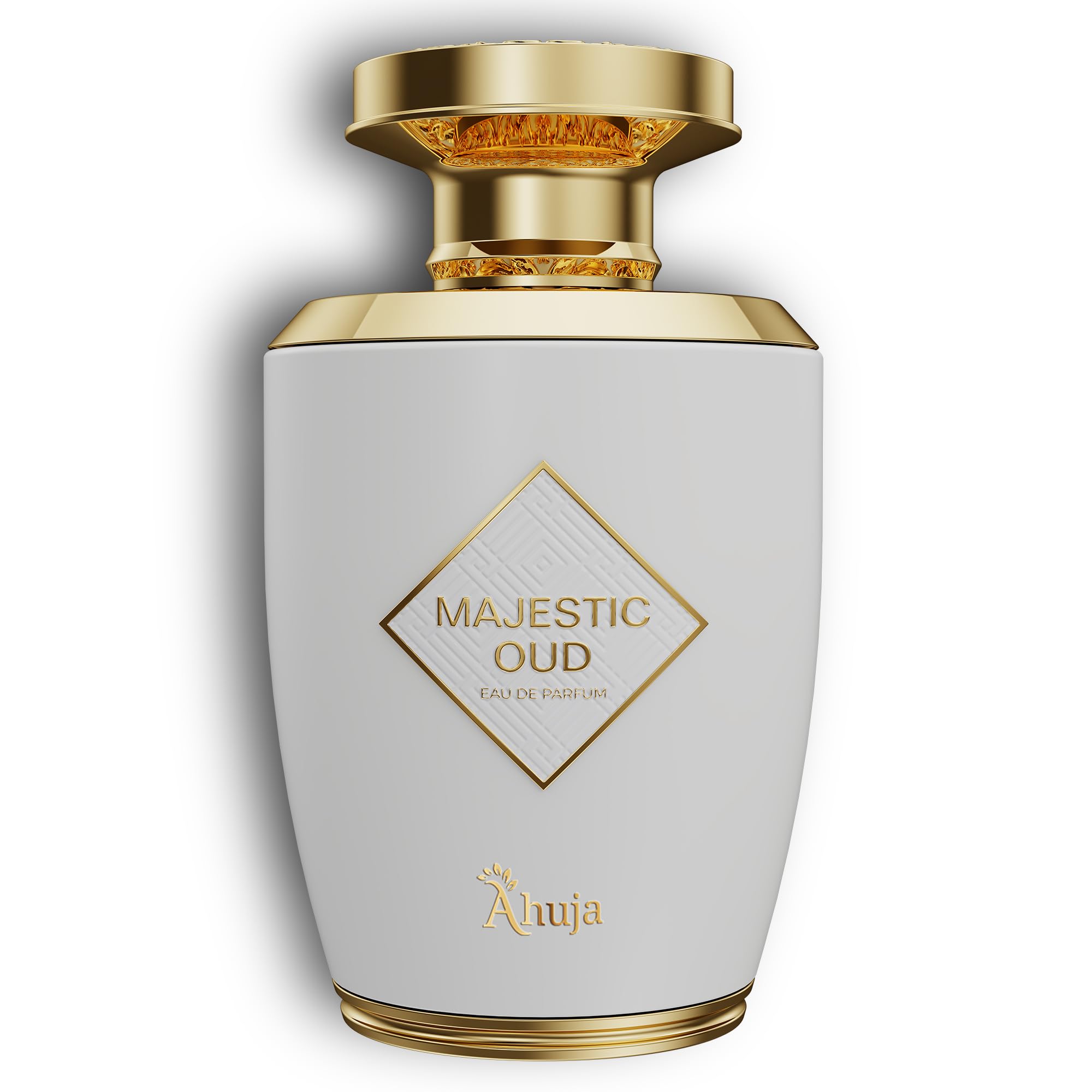 AHUJA Majestic Oud bottle front view with premium packaging, ideal for gifting