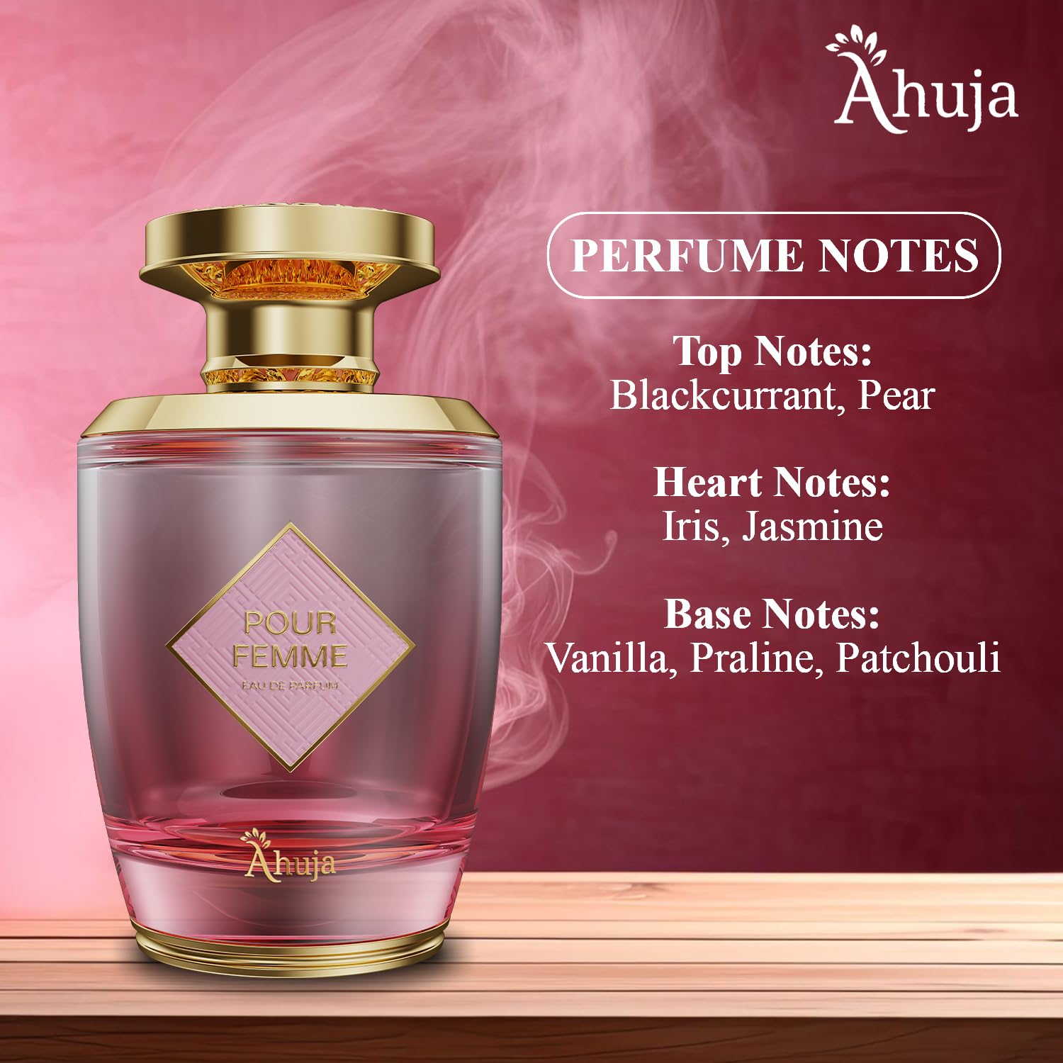 AHUJA Pour Femme vanilla praline sillage hints at evening sophistication