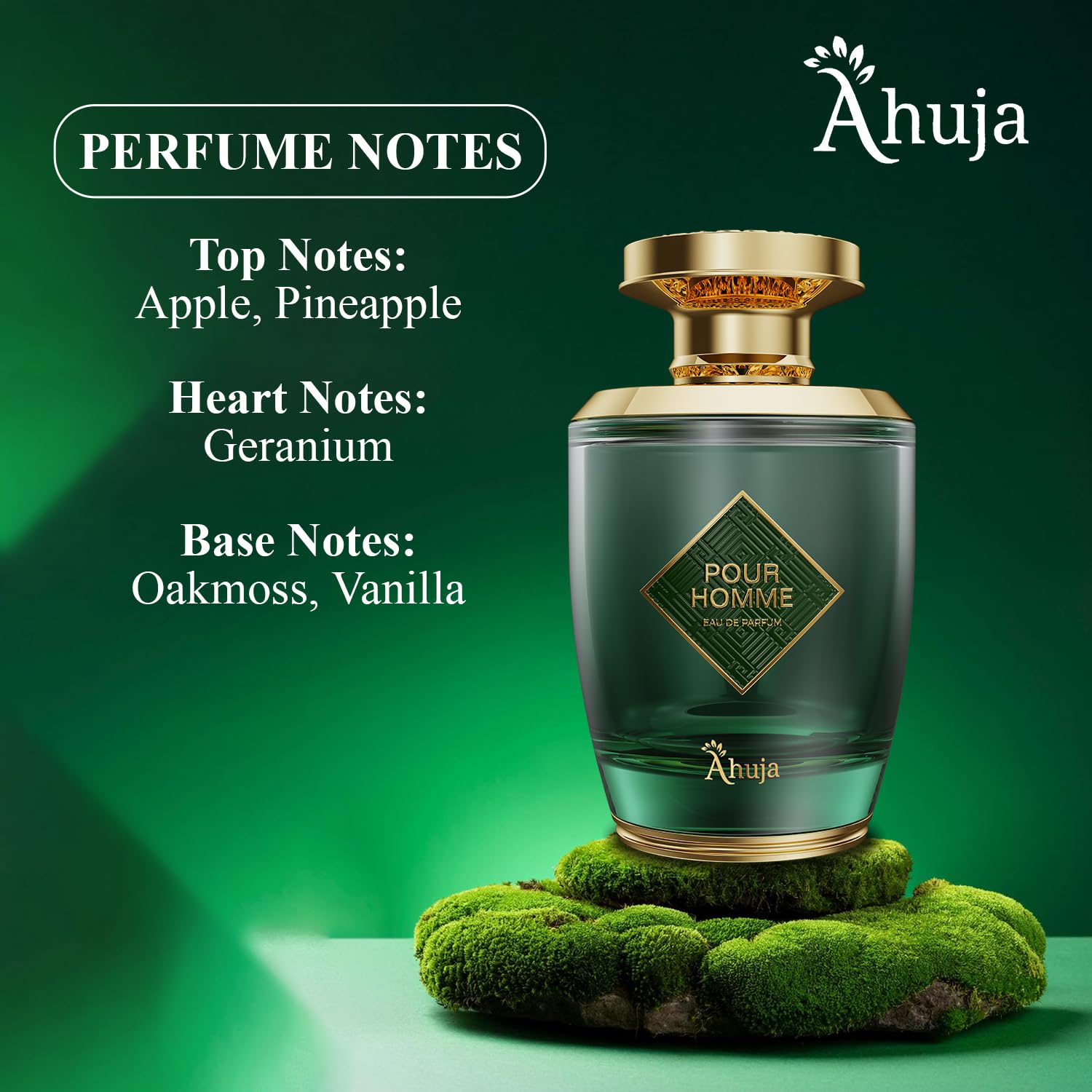 AHUJA Pour Homme apple and pineapple accord display energizing scent