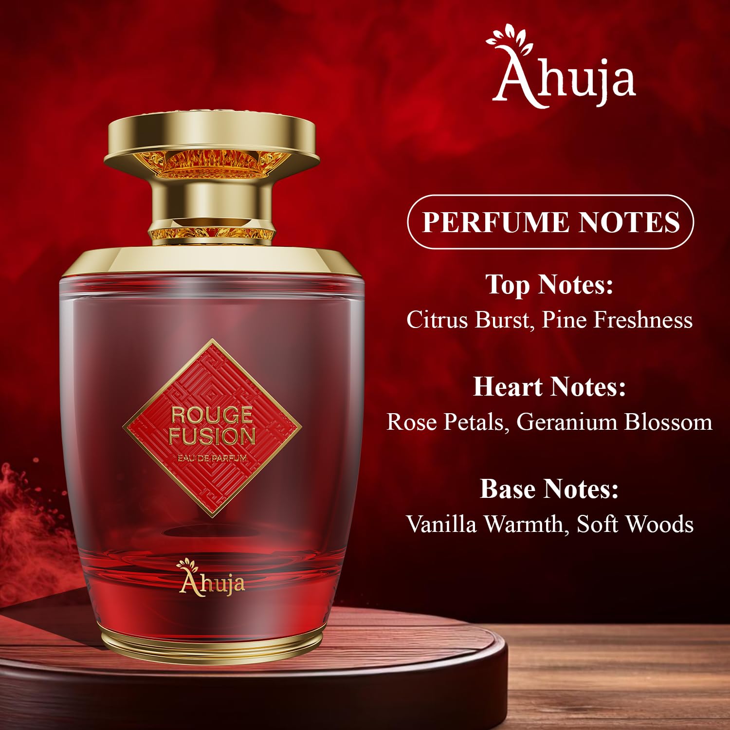 AHUJA Rouge Fusion cap closeup emphasizes craftsmanship and luxurious notes.