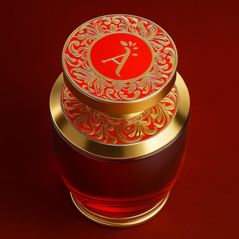 AHUJA Rouge Fusion glass glow shot captures warmth of citrus vanilla notes.