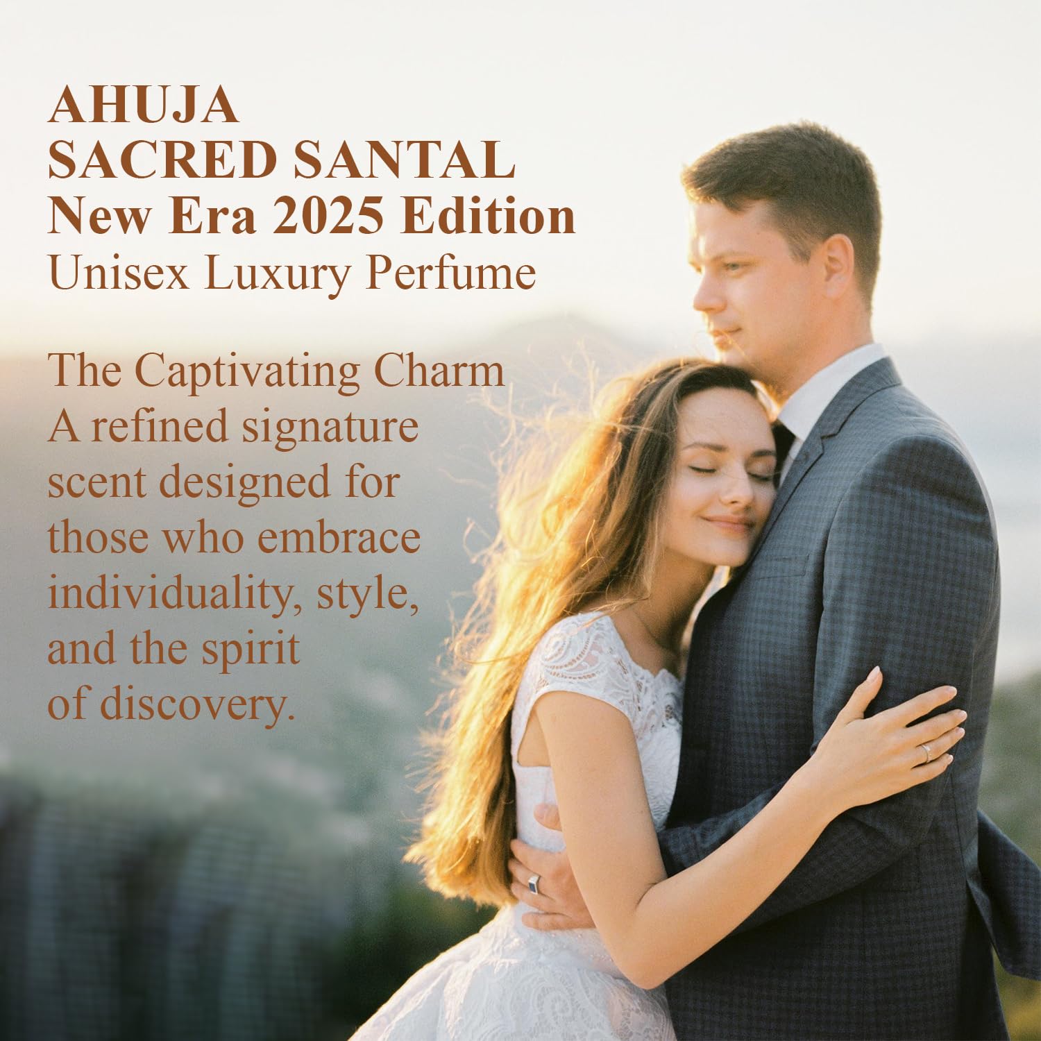 AHUJA Sacred Santal bottle pour captures easy daily wear potential.