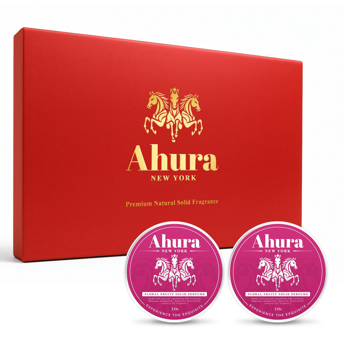 Ahura solid perfume jar showing iris-patchouli-vanilla blend for travel-ready scent.