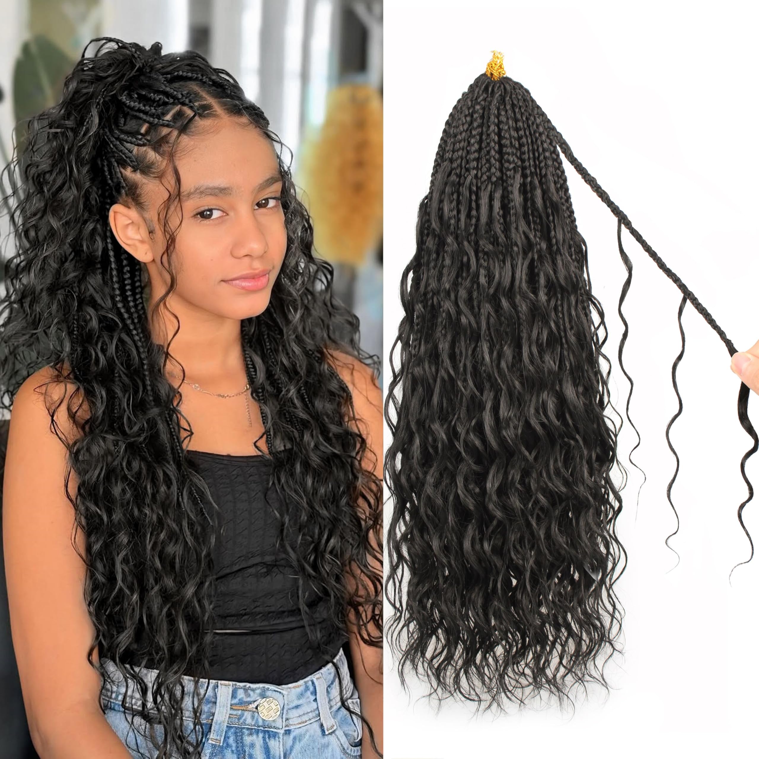 AIBEO Goddess Box Braids 24in close-up with natural-looking soft curls for everyday style