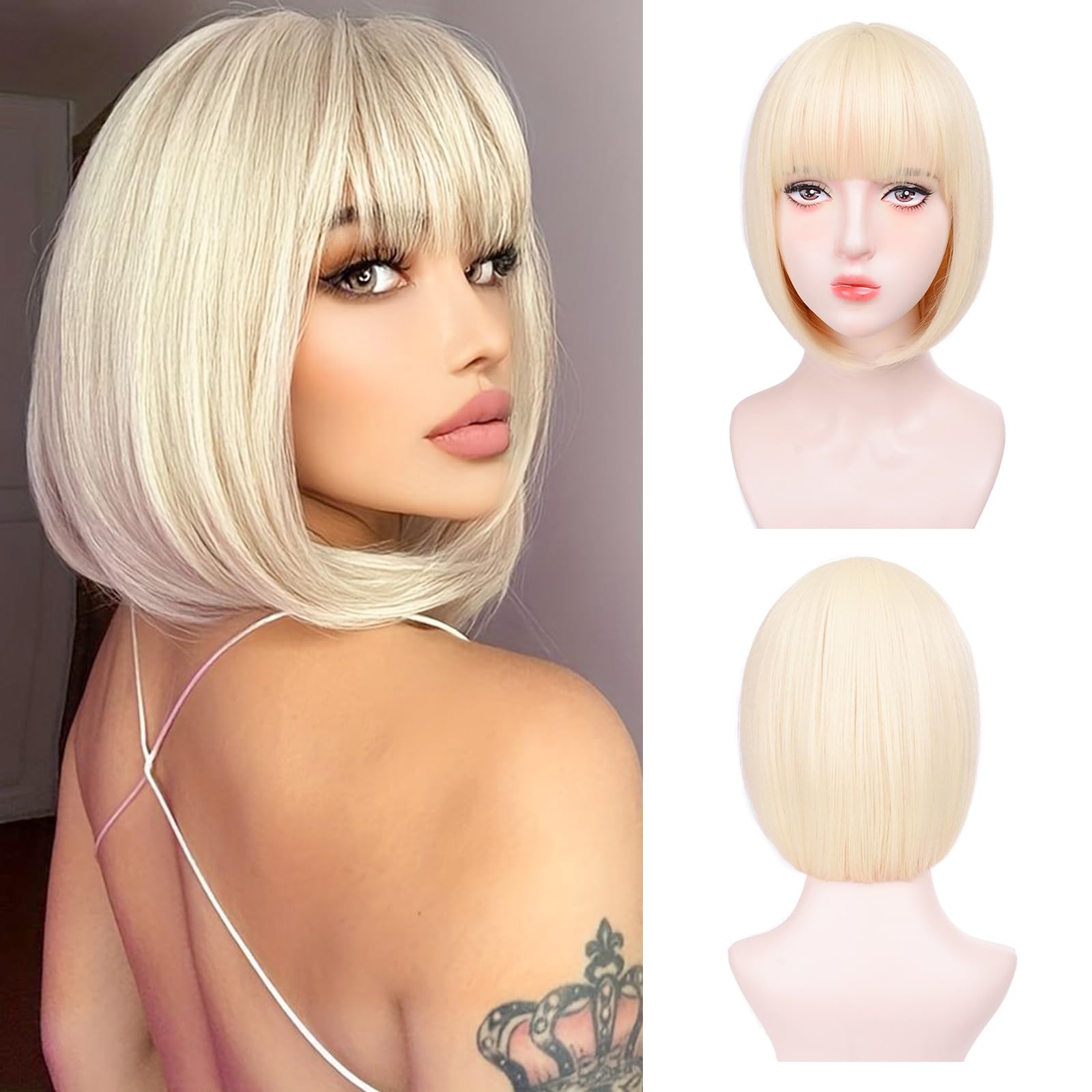 Aida ble blonde bob wig 12in front view with natural straight texture for daily wear