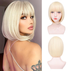 Aida ble blonde bob wig 12in front view with natural straight texture for daily wear
