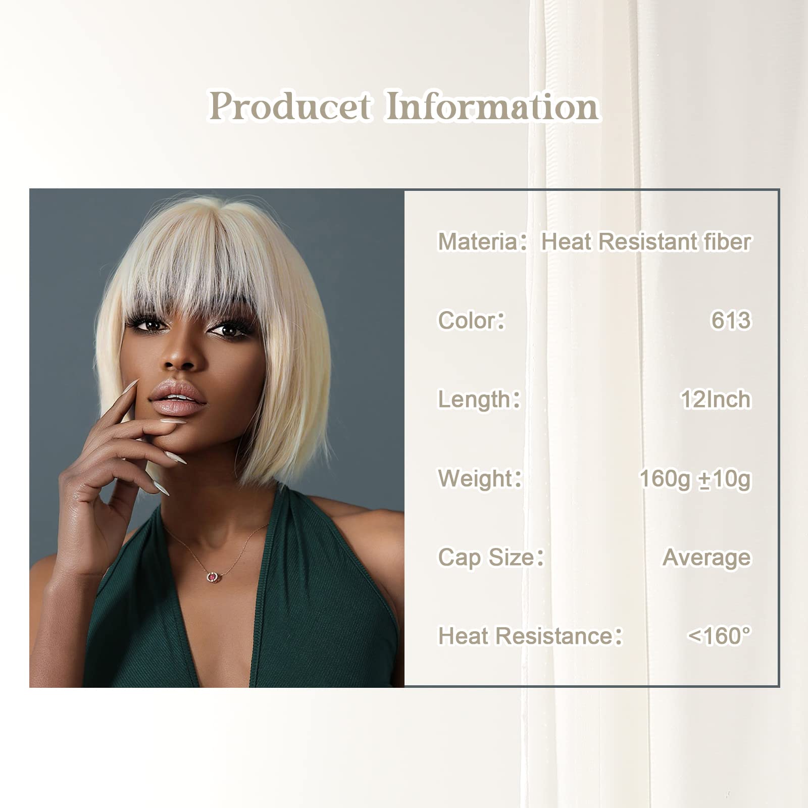 Aida ble blonde bob wig bangs detail highlighting chic fringe for versatile styling