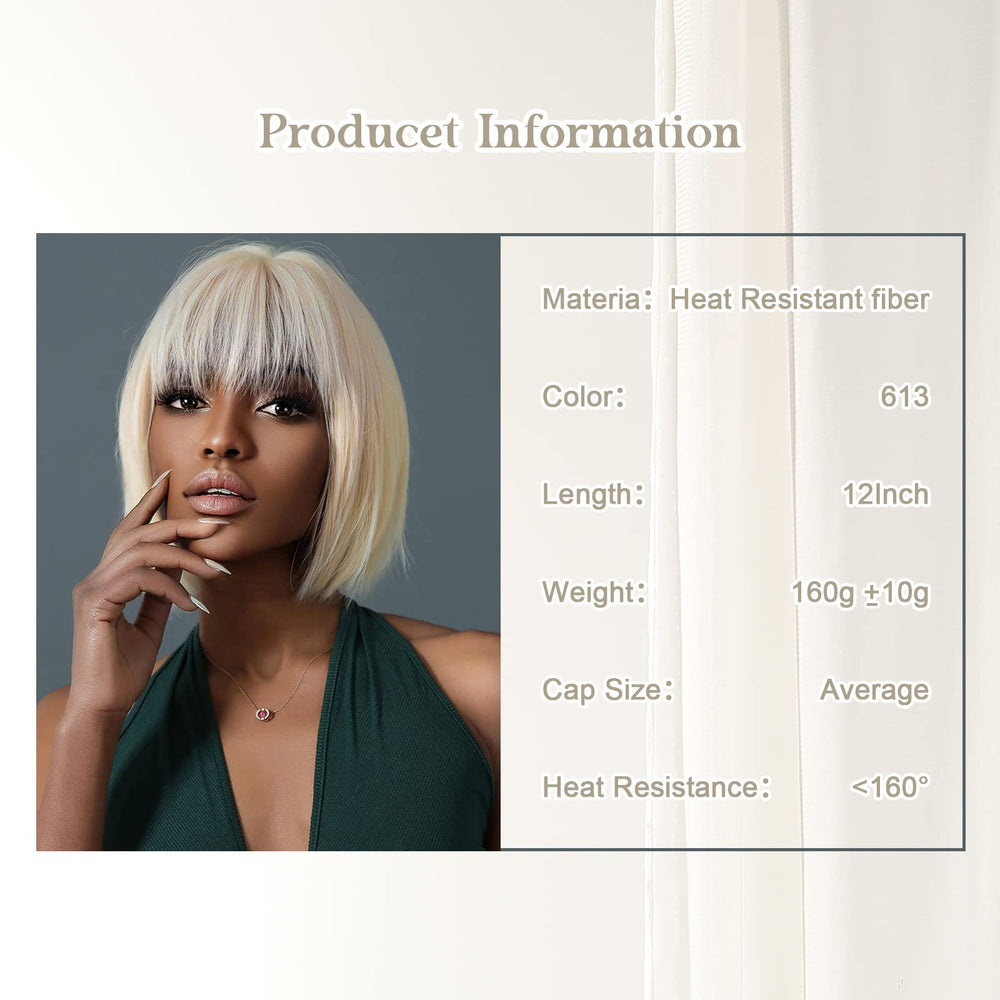 Aida ble blonde bob wig bangs detail highlighting chic fringe for versatile styling