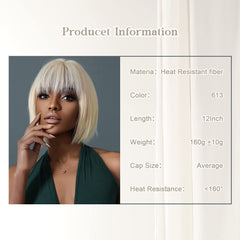 Aida ble blonde bob wig bangs detail highlighting chic fringe for versatile styling
