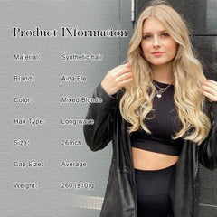 A close-up of Aida ble long wave wig curls showing lush texture and color.