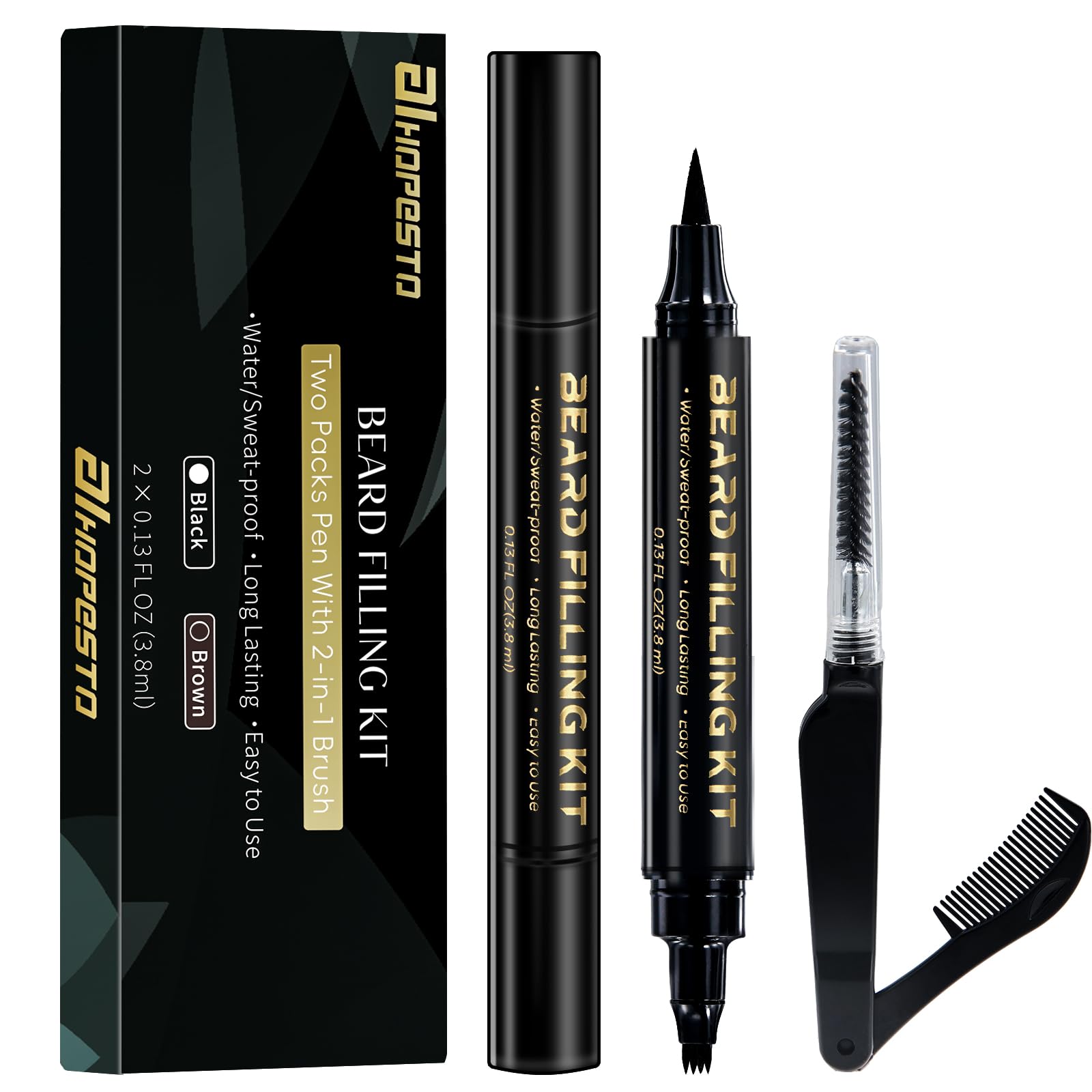 AIHOPESTO Beard Pen 4-Tip Filler enables precise application for a fuller, natural-looking beard.