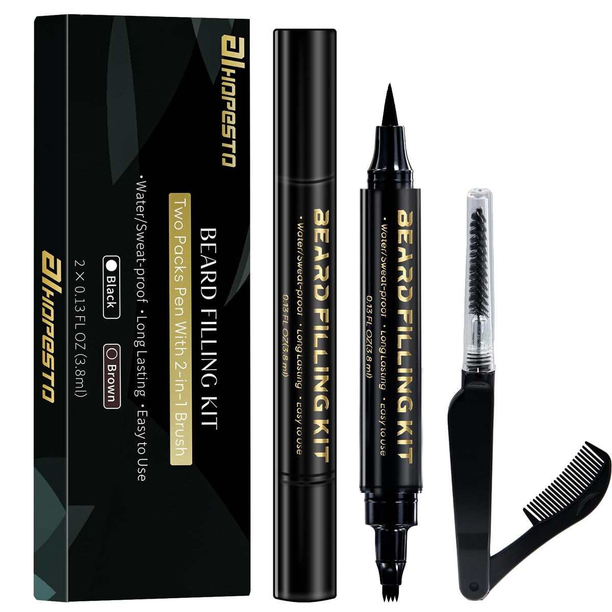 AIHOPESTO Beard Pen 4-Tip Filler enables precise application for a fuller, natural-looking beard.