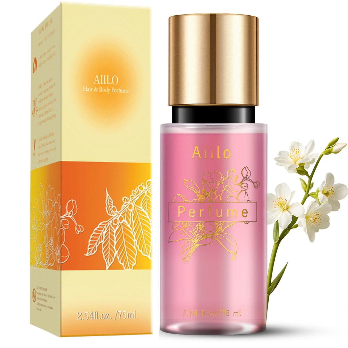 Aiilo hair perfume bottle with warm sugar scent delivering long-lasting fragrance.