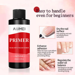 AIJIMEI nail-primer quick-dry technology image highlights time-saving benefits.