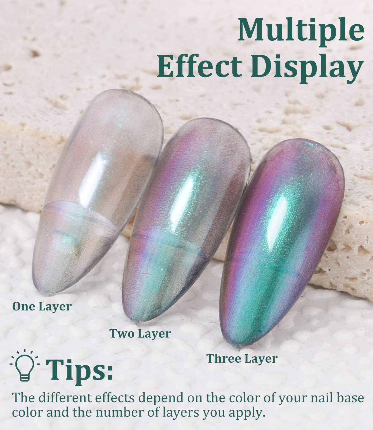 AILALUO Chrome nail polish finish with subtle iridescence.