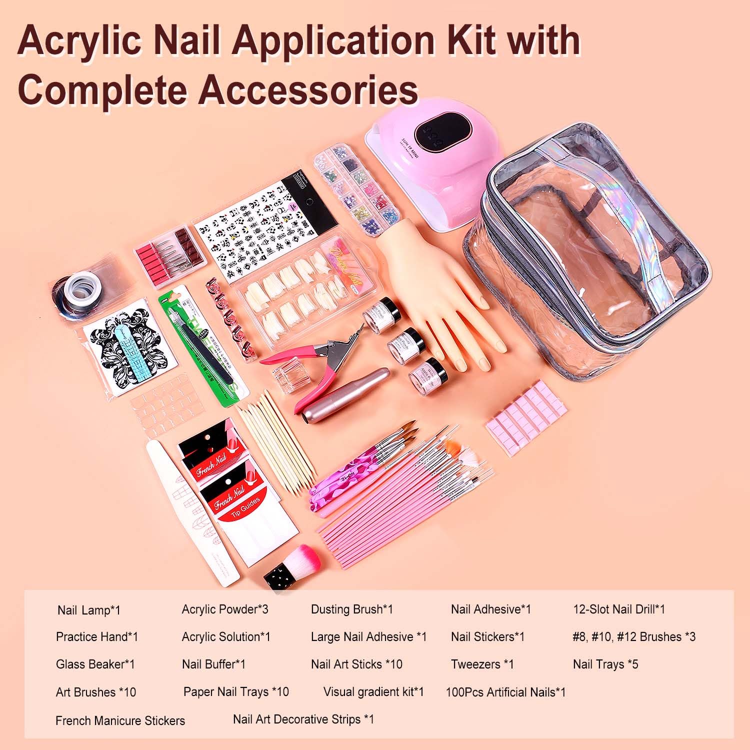 AILALUO silver cosmetic bag with nail art essentials for on-the-go studio prep