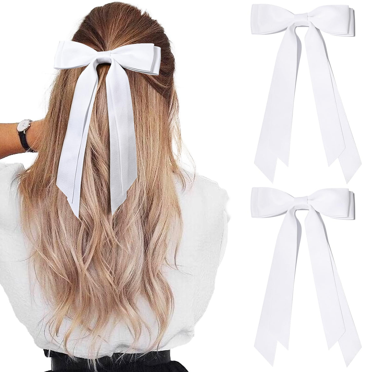 Aileam silky satin hair bow white clip for versatile everyday wear