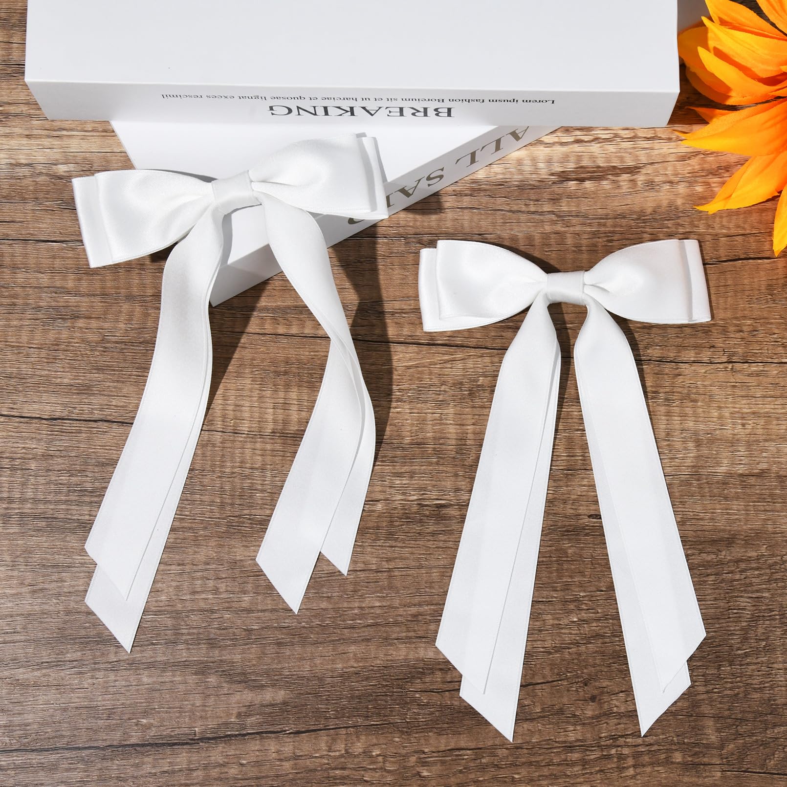 Aileam white satin bow clip close-up soft texture premium finish