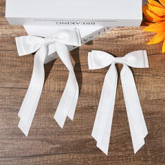 Aileam white satin bow clip close-up soft texture premium finish