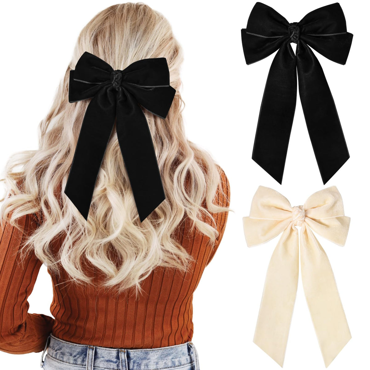 Aileam velvet bow close-up on clip with soft fabric and secure grip
