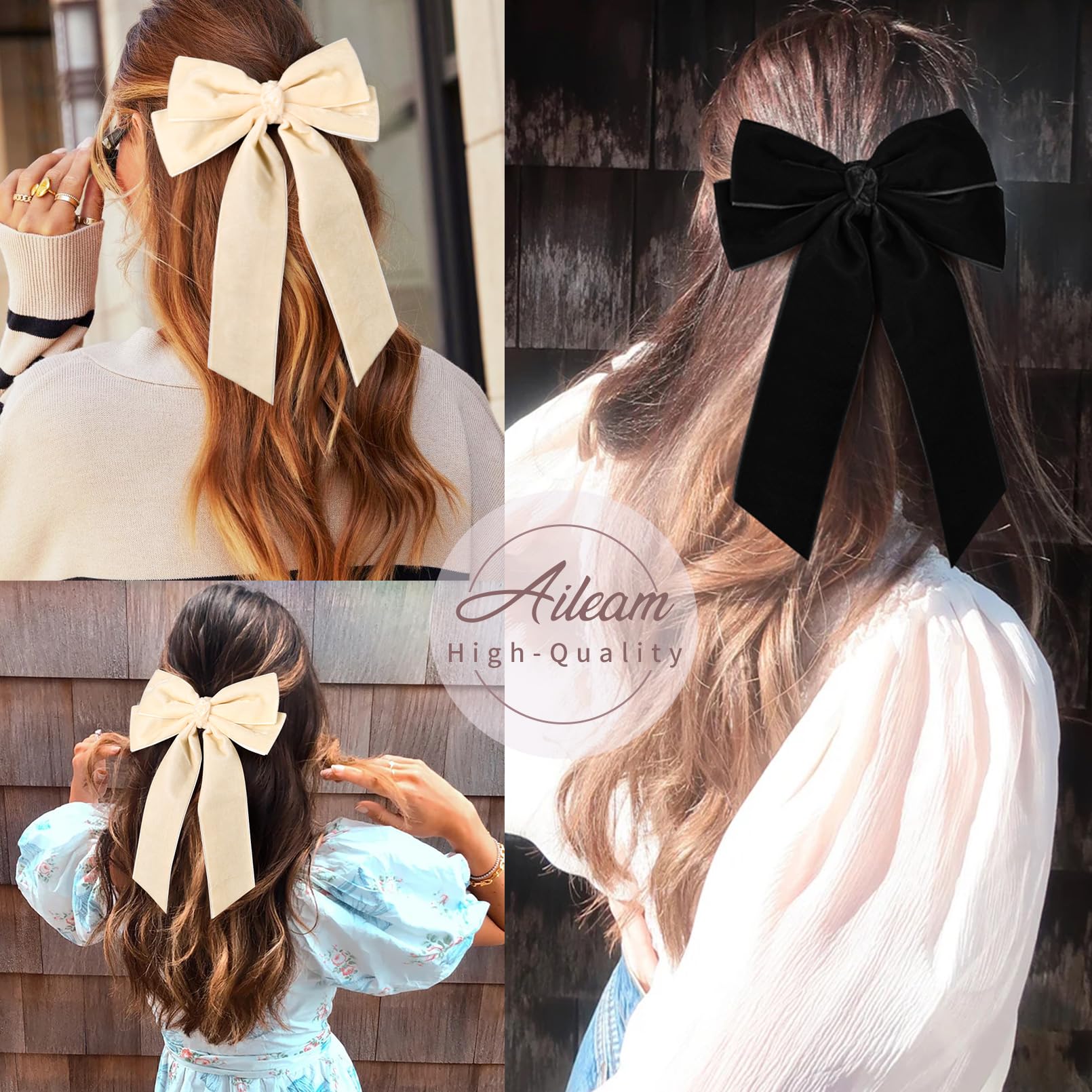 Aileam velvet bow clipped to hair for secure hold