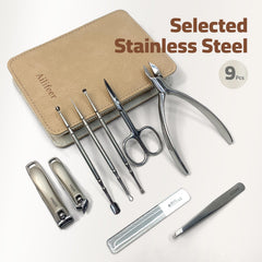 AILIFEER travel case open, organized 9-in-1 set for on-the-go nail care