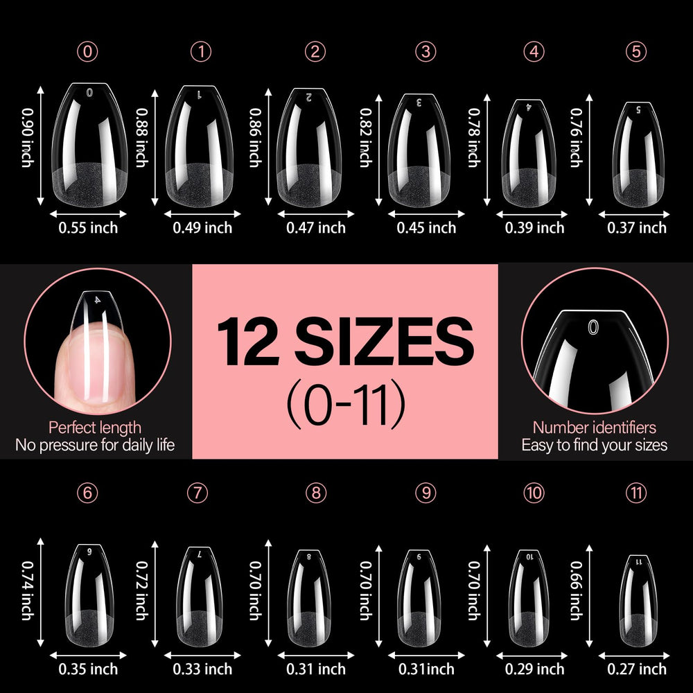 AILLSA tips: 12 sizes displayed for perfect fit on many nail beds.