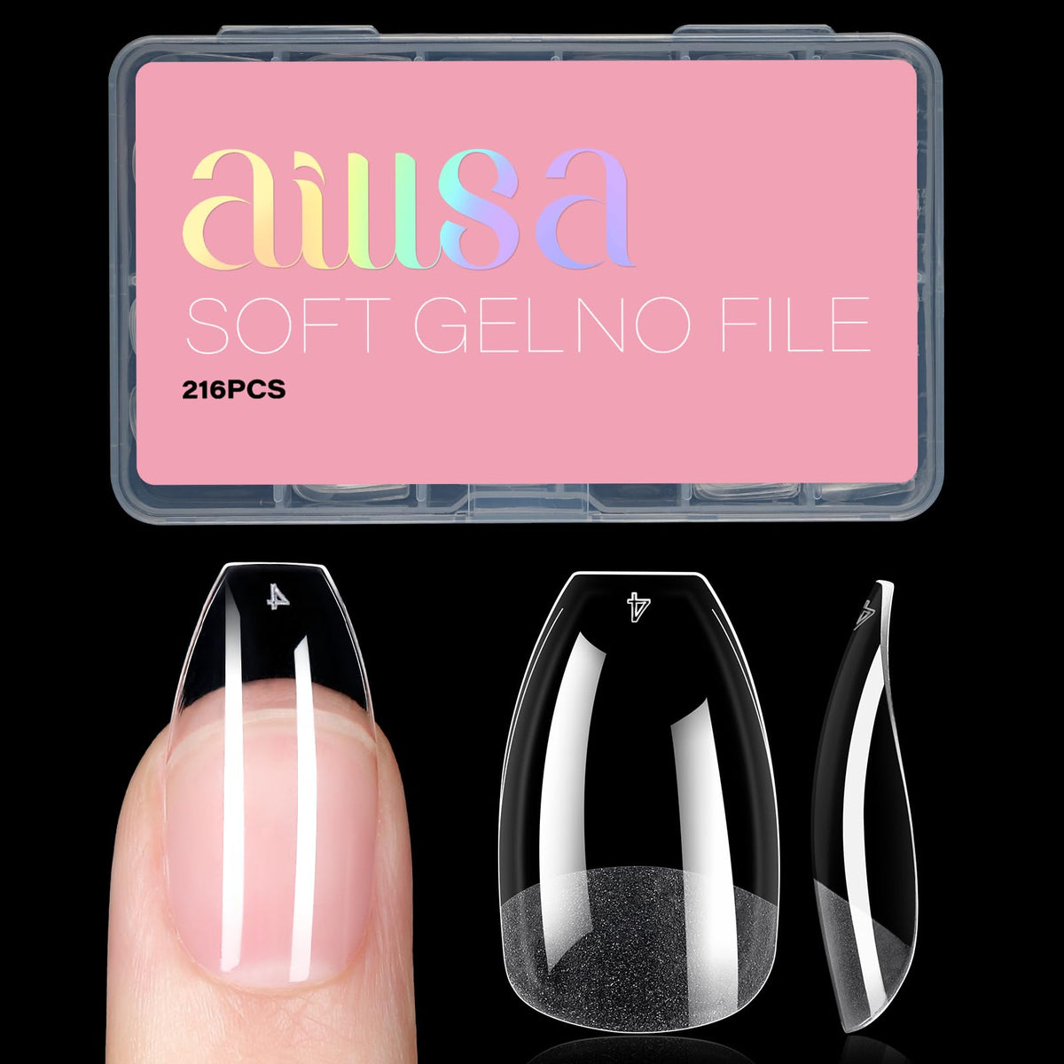 AILLSA Ballerina Nail Tips Clear Gelly: 216 pieces in 12 sizes for precise DIY extensions.
