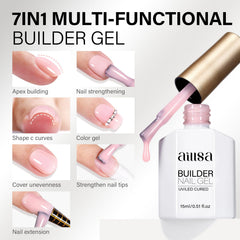 AILLSA builder gel bottle with brush illustrating precise, even application.