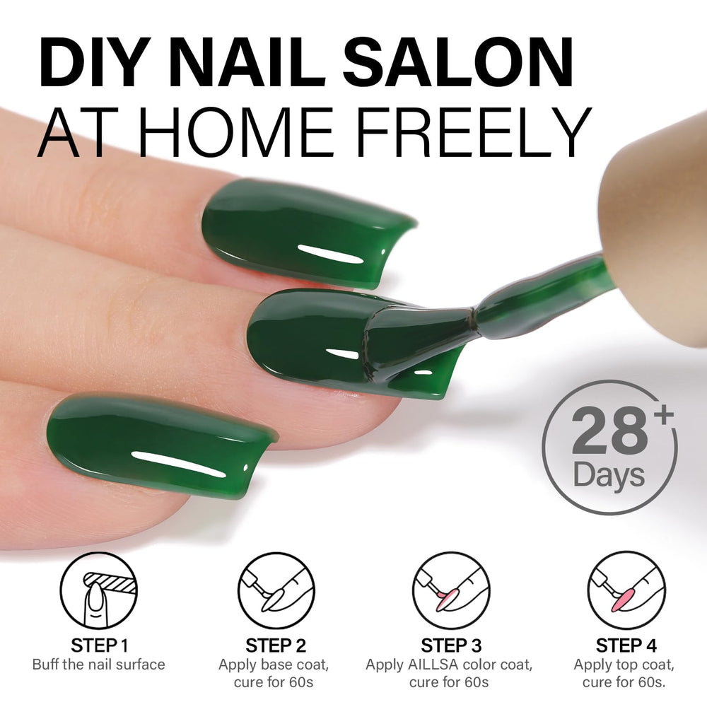 AILLSA Christmas nail art ideas using emerald polish.