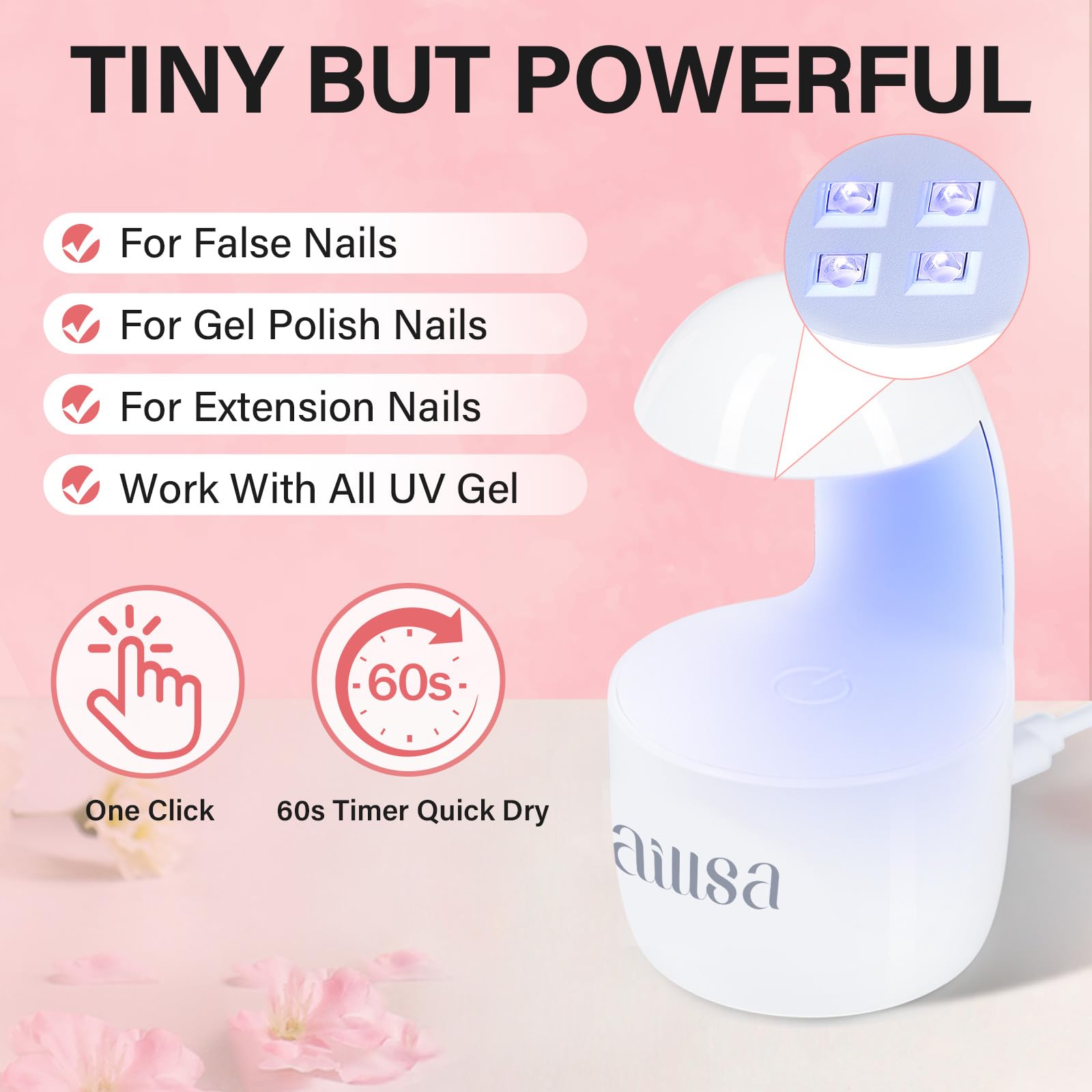 AILLSA compact nail lamp with 4 beads for quick curing.