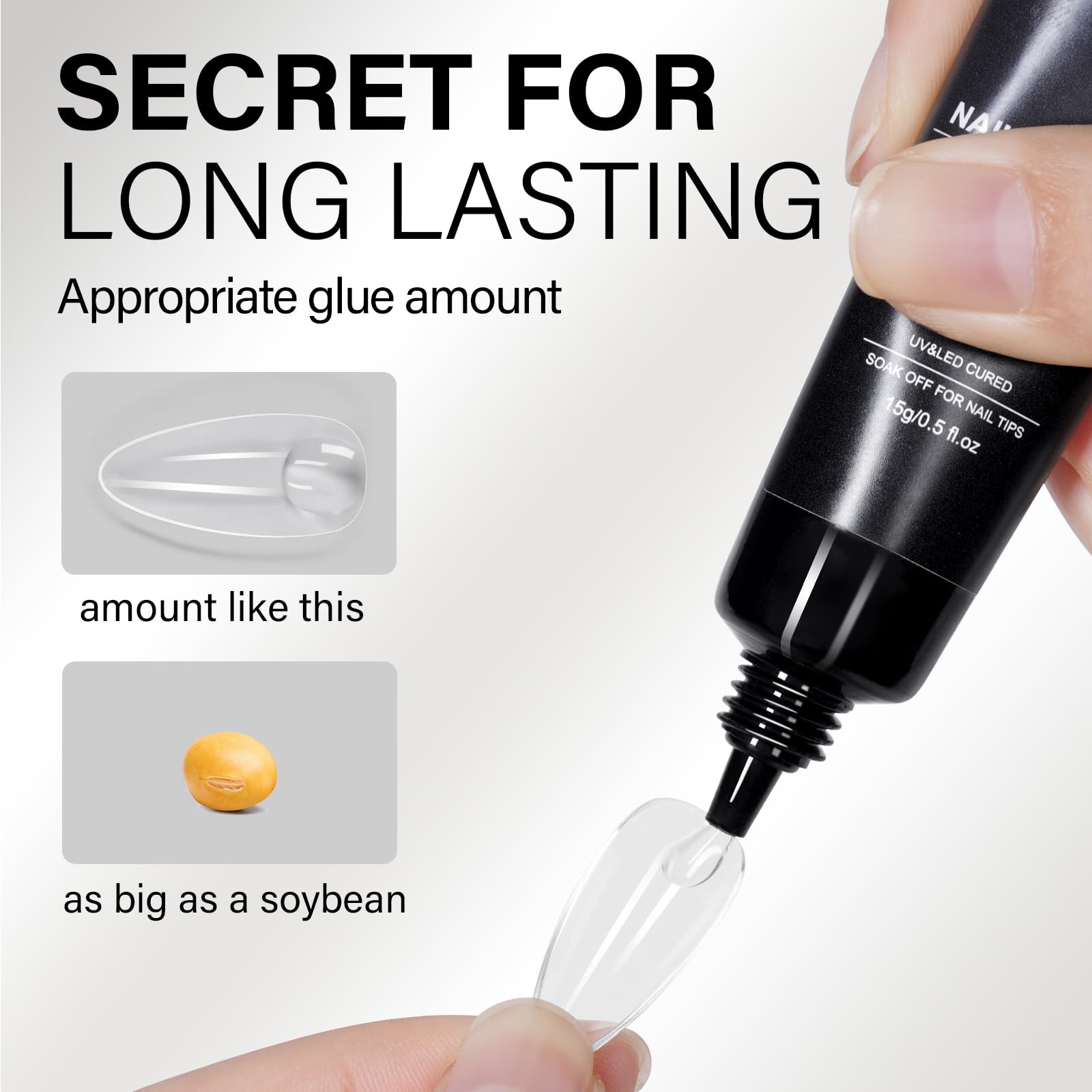 AILLSA crystal-clear glue leaving natural nail appearance.