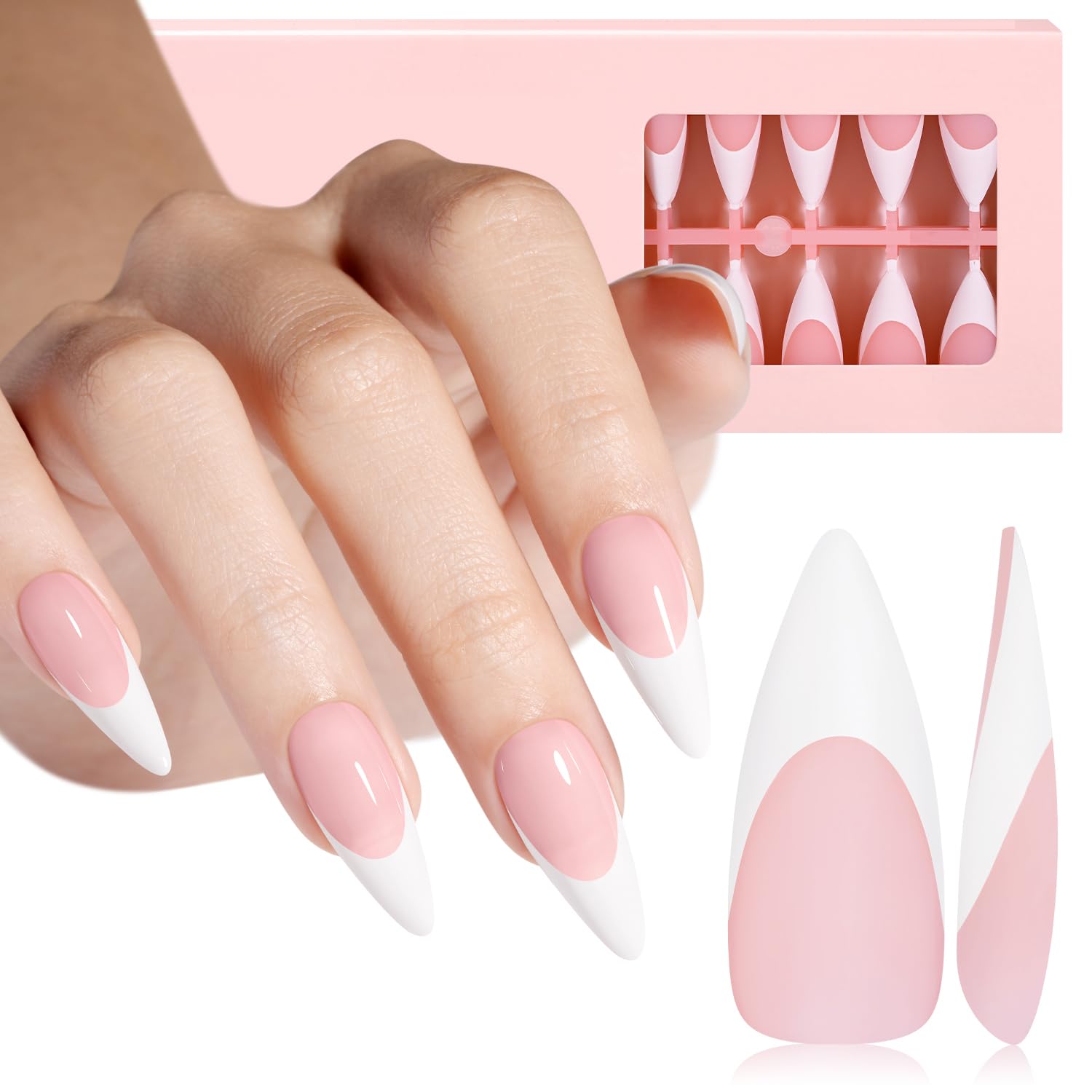 AILLSA French Gel Nail Tips in pink almond for a natural, salon-like look.