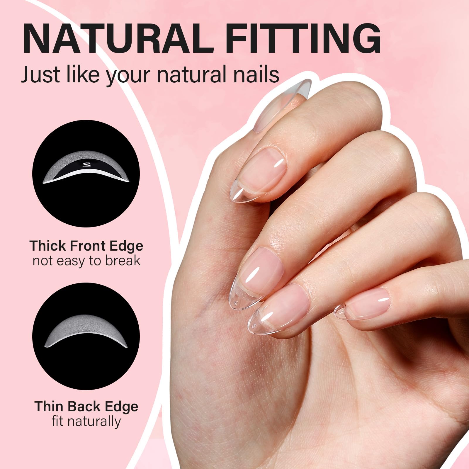 AILLSA full-cover almond nail tips made from flexible gel material.