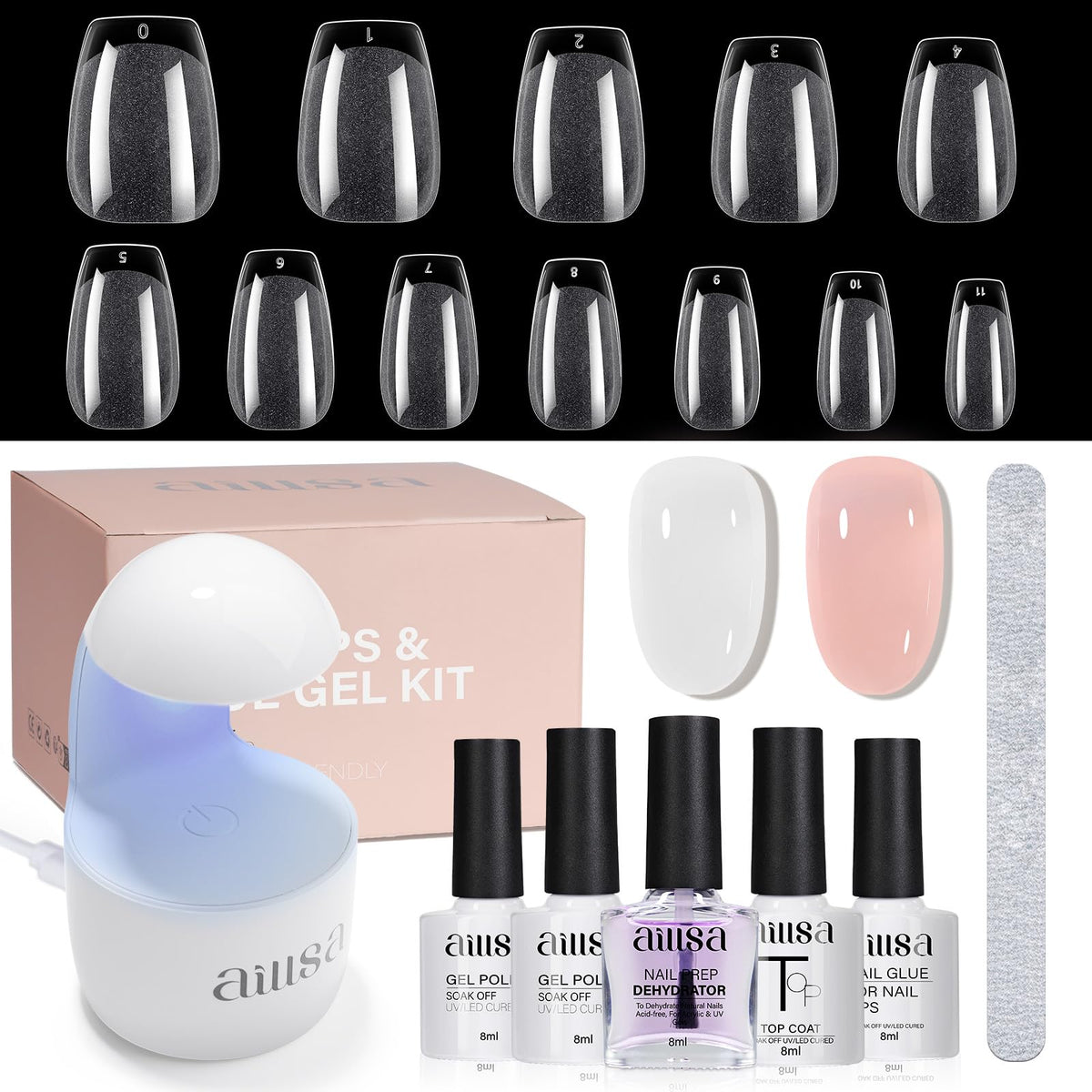 AILLSA gel nail kit with short coffin tips for at-home salon results