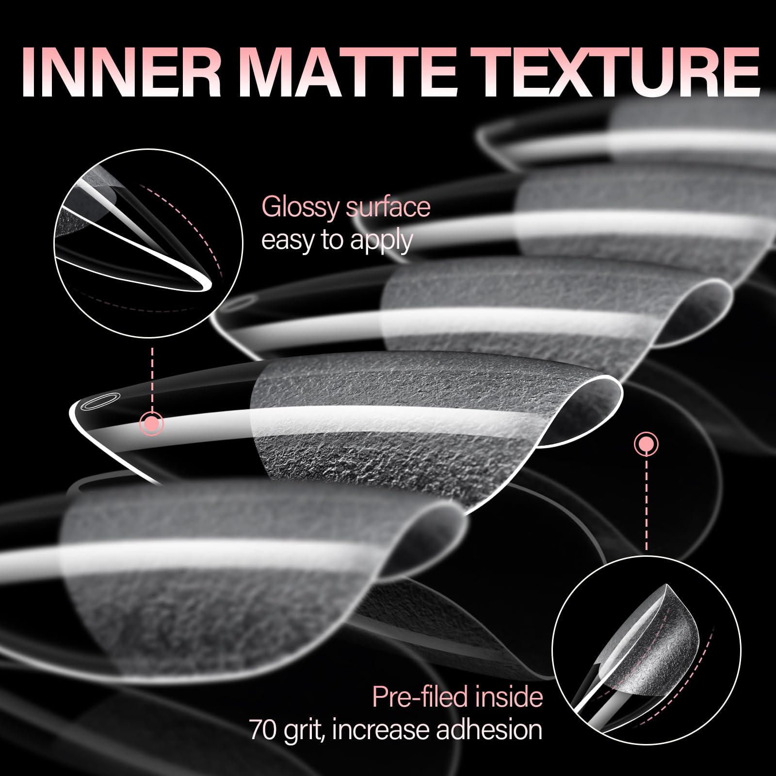 AILLSA half-matte nail tips closeup showing smooth edges and color hold